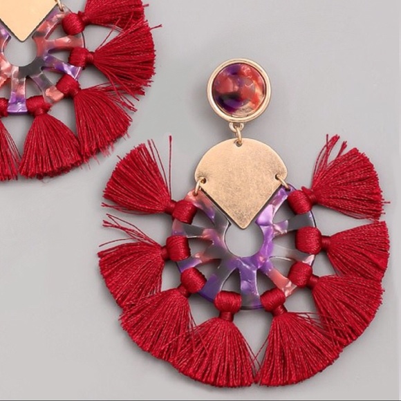 NEW! Acrylic Stud Post Tassel Hoop Earrings - Picture 10 of 11